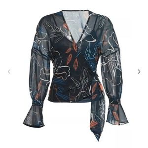 Stylestalker sheer wrap blouse long sleeve black floral abstract top shirt